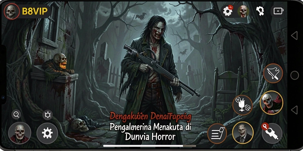 Screenshot gameplay B8VIP menunjukkan suasana Horror yang intens.