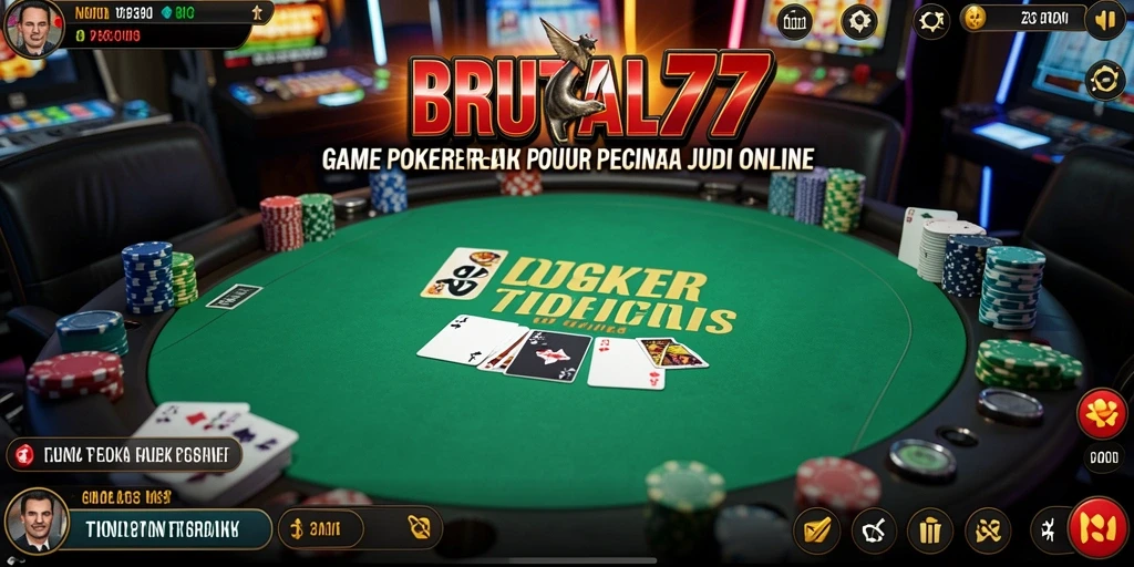 Tampilan gameplay utama BRUTAL77 yang menegangkan dalam permainan Poker.