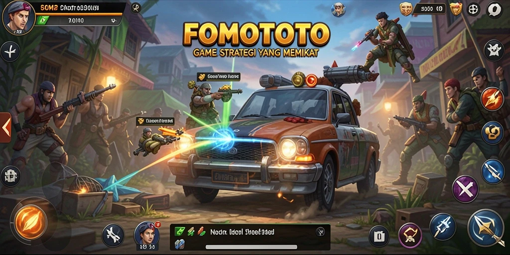 Screenshot FOMOTOTO menampilkan tindakan strategis dalam gameplay.