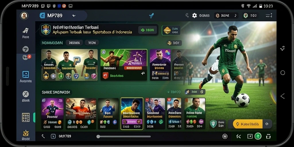 Tangkapan layar utama MVP789 menampilkan antarmuka aplikasi Sportsbook yang menarik.