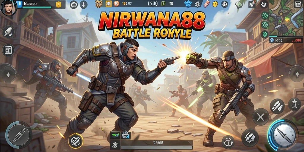 Tampilan aksi mendebarkan di NIRWANA88 dalam mode Battle Royale.
