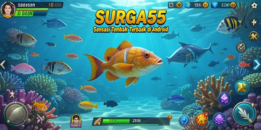 Tangkapan layar SURGA55 menampilkan aksi seru dalam menembak ikan.